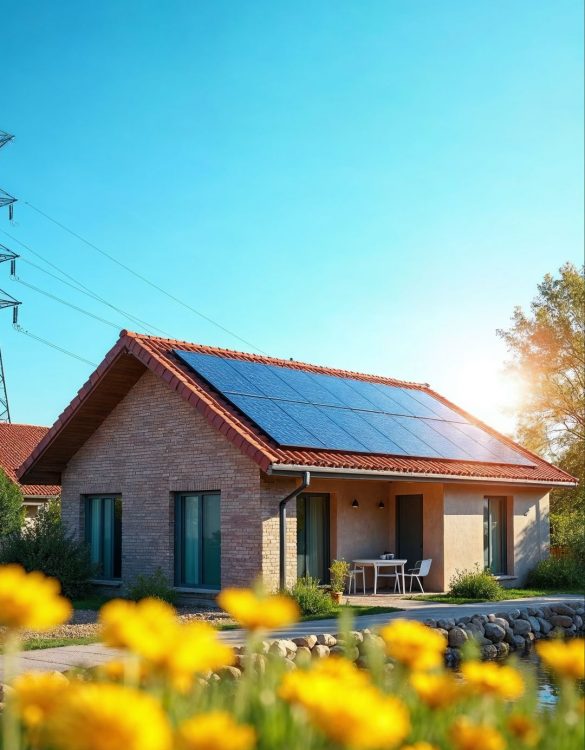 Photovoltaikanlage auf Einfamilienhaus in der Sonne