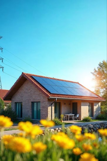 Photovoltaikanlage auf Einfamilienhaus in der Sonne